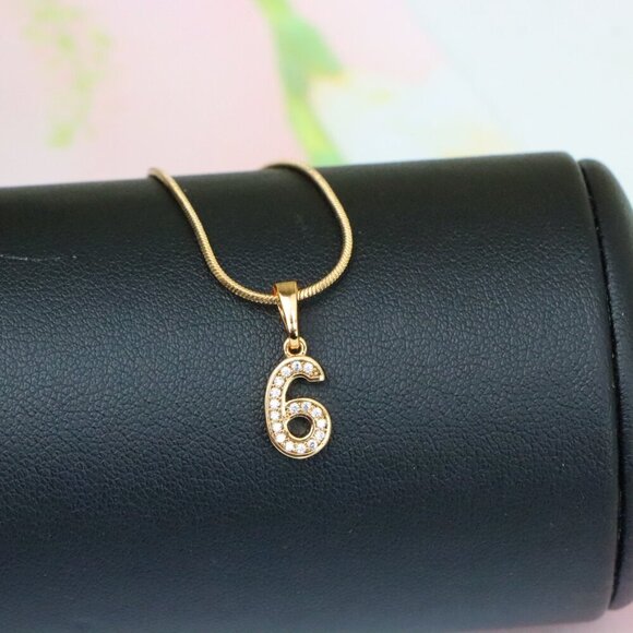 "Rose Gold Number 6 Pendant with Crystals – 18K Gold Plated Charm, XPPT1346 - Picture 2 of 13